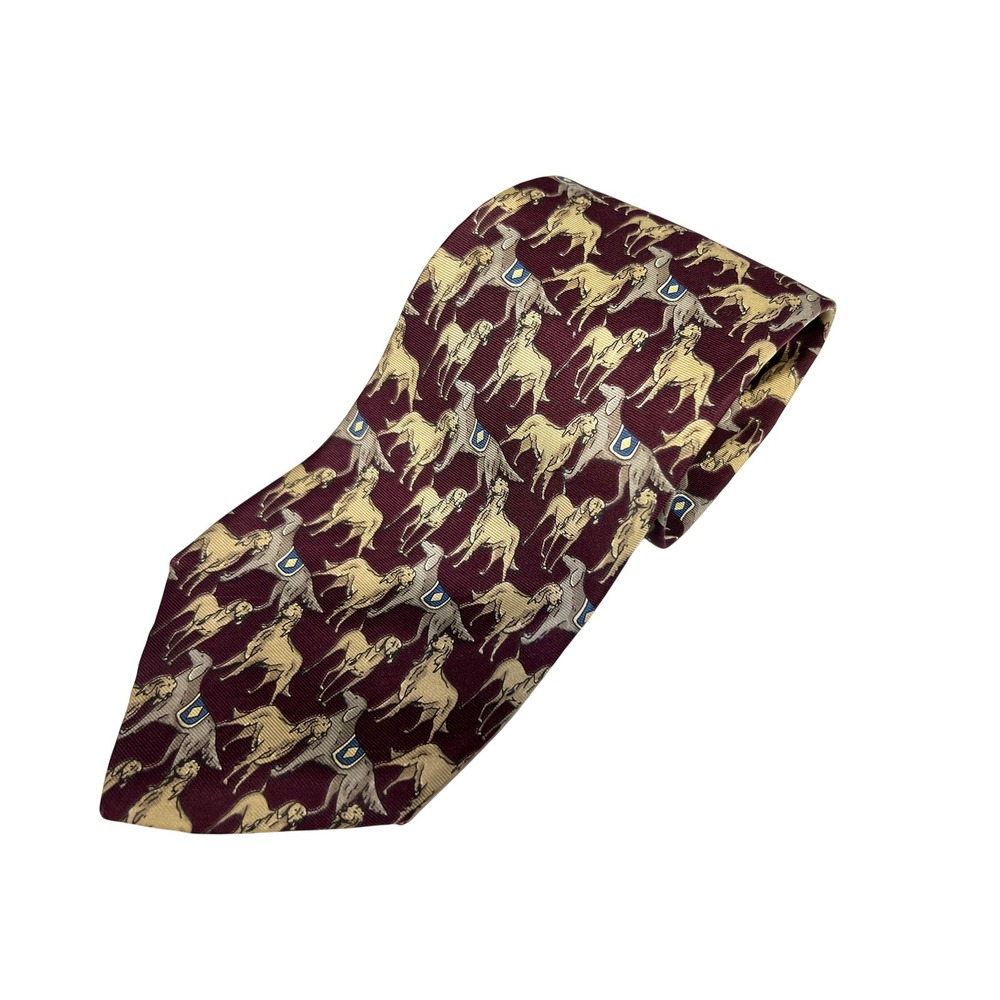 Vintage Bert Pulitzer Necktie ShowDogs Burgundy Patterned Silk Tie Mens‎